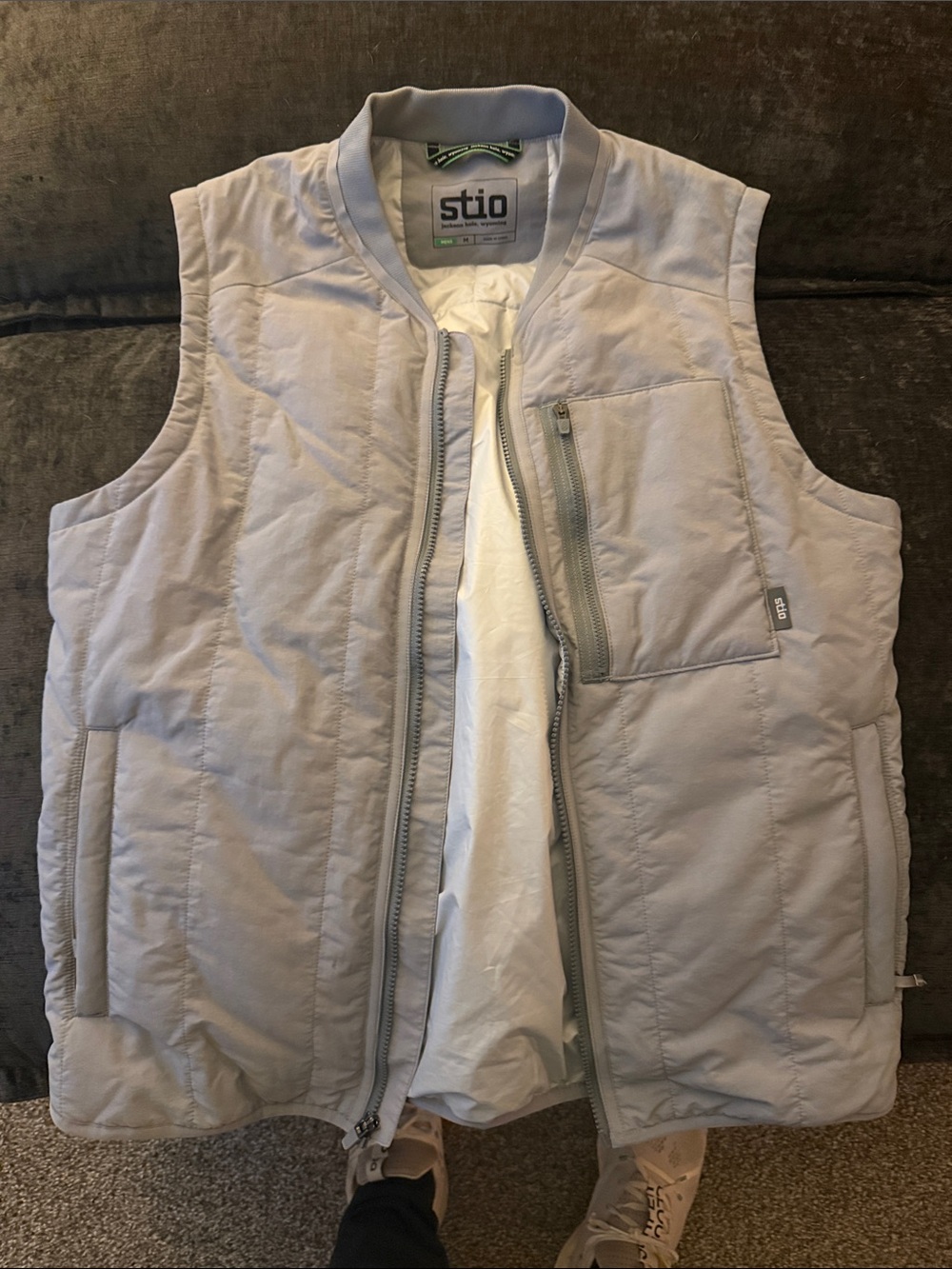 Stio Light Gray Quilted Vest with Zip Chest Pocket
